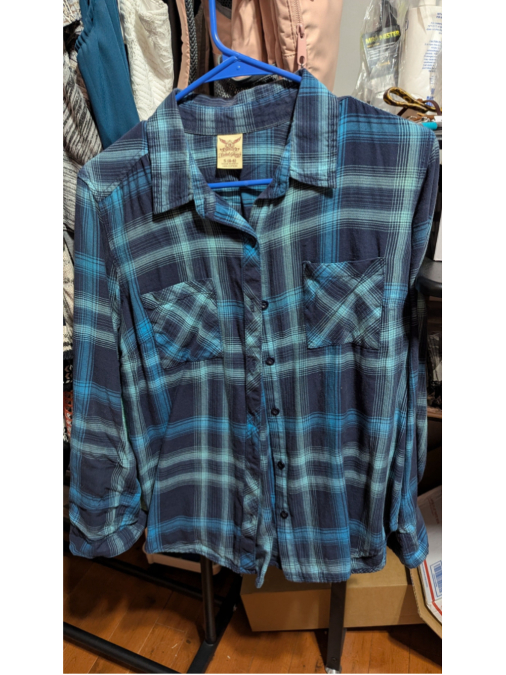 Blue Plaid Button Up Flannel | Faded Glory Small